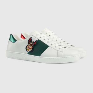 Corte bajo de cuero blanco animal perro bordado hombres diseñador zapatilla de deporte mujer moda sherry línea verde zapatos de diseñador para hombre