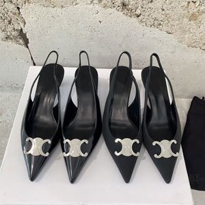 Slingback Sandals Pumps Heel Leather Sole puntige teen stiletto kitten hakken hoogwaardige dames luxe ontwerpers feestkantoor schoenen fabriek footwea maat 35-41