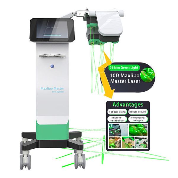 Thérapie au laser froid émeraude de bas niveau Laser à lumière verte 10D 532nm 635nm Dispositif de physiothérapie à longueur d'onde Réduire la graisse Laser Lipo Diode Amincissant la machine