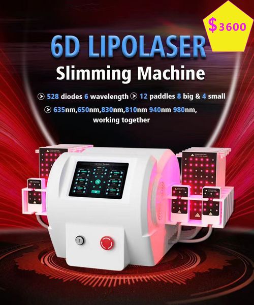 laser à bas niveau i Liposlim Slimming Machine 6D Laser Lipo avec 12 pads EMS Système Système 650 Nm 940 nm