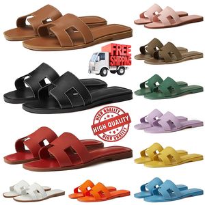 Gratis verzending Damesontwerper Oran Sandalen Slippers Beroemde Luxe dia's Zwart Bruin Lederen Patent Slide Dames Zomer Sandaal Sandel Slipper Maat 35-42