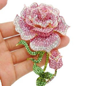 Lage prijs mooie mode-sieraden Rose Bud goud-plaat roze strass-kristal broche pin gratis verzending voor vrouw