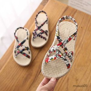 Bas prix enfants d'été pour fille croix florale cravate princesse filles sandales enfants chaussures de plage