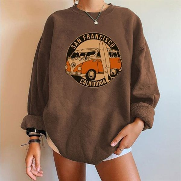 Bas prix Promotion femmes sweats San Francisco Californie bus imprimer surdimensionné haut femme goutte-épaule pulls femme 210909