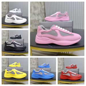 Low Top America's Cup Sneakers Shoes Men Bottoms Ademend gaas rubberen fiets stof man B27 Trainers uitstekend Casual wandelen Wit geel blauw roze zwart rood met doos