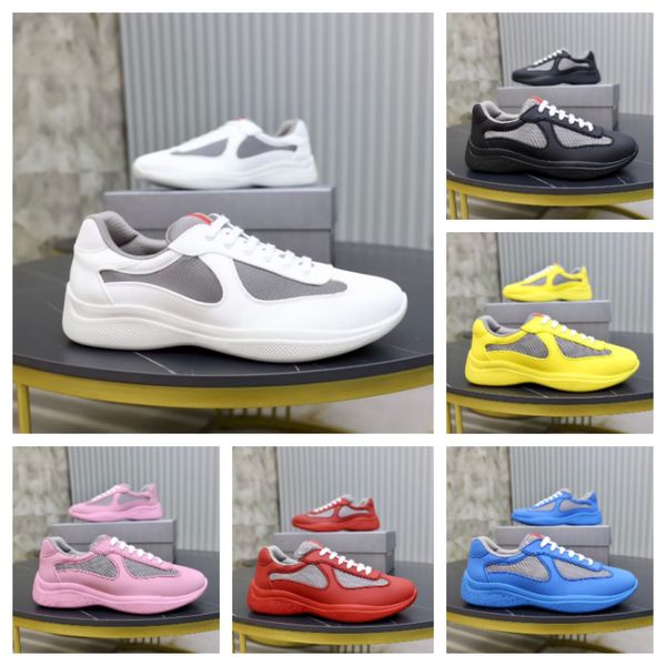 Baskets Basses America's Cup Chaussures Bas Pour Hommes Respirant Maille Caoutchouc Vélo Tissu Homme b25 Baskets Excellente Décontractée Marche Randonnée Chaussure Blanc Rose Rouge Avec boîte