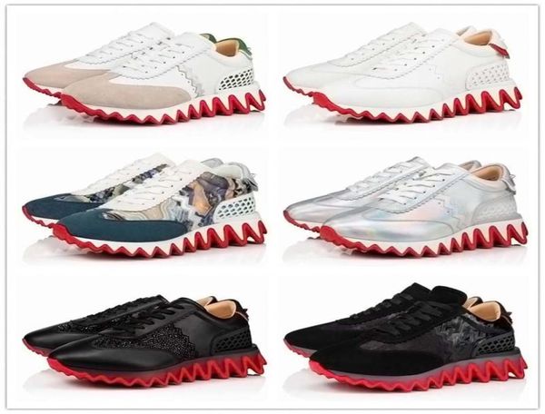 Tops basse chaussures de robe de requin luxe Loubishark Red Flat baskets élastiques Calfskin Design Comfort Run Run Walk Casual Sharks 8711854