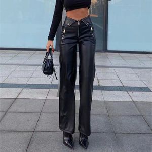 Pantalon en cuir à faible taille féminine Europe et les États-Unis Pu Slim Pantalon droit sexy glindage