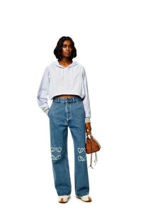 T-shirt Lowe Womens Designer Jeans Arrivées Loewees High Waist Patch Out Broidered Decoration Blue Straight Denim Pantal