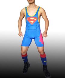Lower Cut Man Superman Wrestling Singlet gewichtheffende pak mannen panty's vechtende pak een stuk jumpsuit8018239