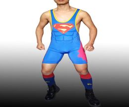 Homme à coupe inférieure Superman Wrestling Stronlet Levage de poids de poids Suit des hommes Coll de combat combattant une pièce Jumpsuit6486229