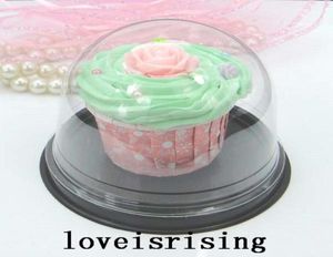 Le plus bas 100pcs50sets en plastique transparent Cupcake gâteau dôme faveurs boîtes conteneur fête de mariage décor coffrets cadeaux boîte de gâteau de mariage26186983111984