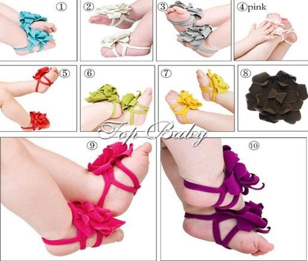 Les plus bas 60pcs30pairs top bébé fleur de pied fleur bébé sandales pieds nus sandales rouges bébé chaussures 5436020