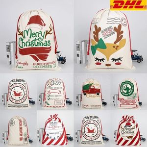 Bolsas de regalo de sacos de Papá Noel de Navidad Bolsa de lona pesada orgánica grande Bolsa de cordón de saco de Papá Noel con renos por mar