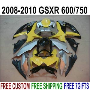 Kit de carénage ABS prix le plus bas pour SUZUKI GSXR750 GSXR600 2008 2009 2010 K8 K9 GSXR600/750 08-10 ensemble de carénages noir argent jaune R44P