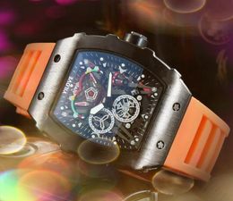 Prix le plus bas Forme de Baril Mouvement À Quartz Montre 43mm Hommes Sport Course Horloge Bande En Caoutchouc Crâne Hommes Squelette Cadran Amoureux Horloge Montre-Bracelet Bracelet