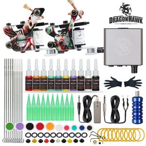 Dragonhawk Beginner Tattoo Kit 2 Machines Inkten Mini-voedingsset D175GD-17