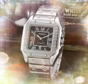 Laagste prijs heren vierkante Romeinse tank wijzerplaat horloges Premium fijne roestvrijstalen riem klok quartz uurwerk chronograaf vintage lijn skelet wijzerplaat polshorloge geschenken