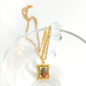 Fidèle saint pendentif mère 24 K jaune solide or jaune GF Fine CZ dame Mary déesse icône collier chaîne 60 cm 20*21mm