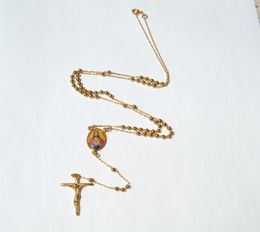 Fidèle hommes femmes Cool 14 k or jaune GF Crucifix pendentif Rosario chapelet perles collier chaîne 60 CM + 10 CM long5270022