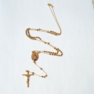 Loyale heren vrouwen cool 14 k geel goud gf cross crucifix hanger rosario rozenkrans kralen ketting ketting 60cm + 10 cm lang