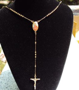 Fidèle femmes cool jaune or gf crosscrucifix Pendant Rosario Rosary perles collier chaîne5251564