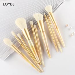 LOYBJ 10 pièces Jade pinceaux de maquillage ensemble poudre fond de teint Blush Contour brosse correcteur fard à paupières sourcil lèvres détail maquillage 240311