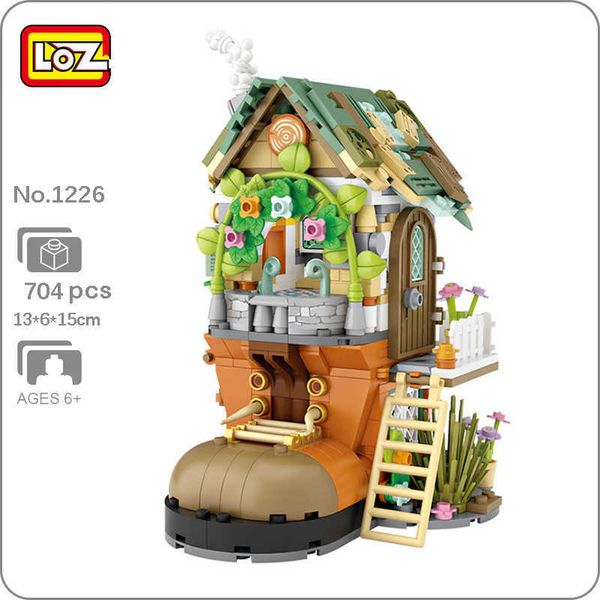 Loz 1226 Forest Cabin Shoe House Lapin Animal Fleur Arbre Modèle 3D DIY Mini Blocs Briques Construction Jouet pour Enfants Cadeau Sans Boîte Q0624