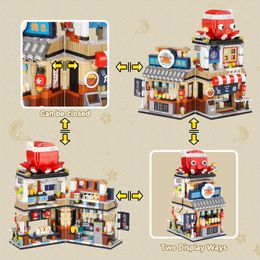 LOZ Mini Japanese Street View Braised Octopus Boutique Bustruction Creative Rasage Ice Store Architecture Bricks Kids Toys Cadeaux