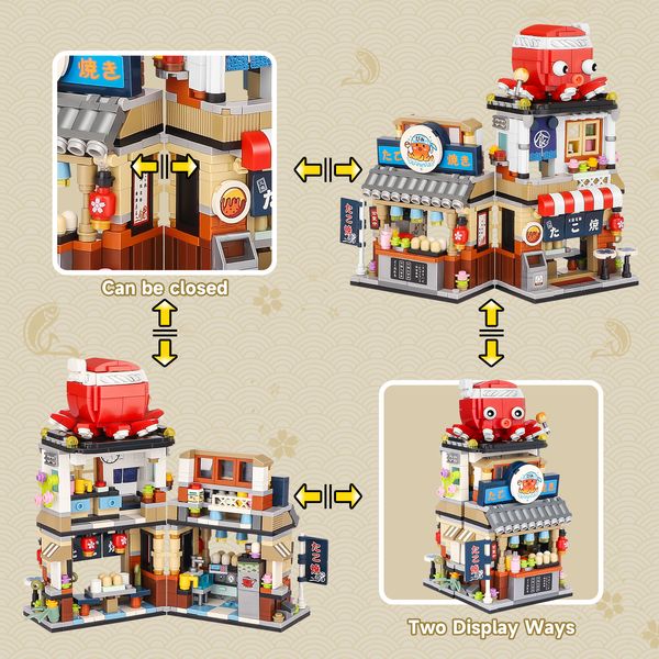 LOZ Mini Japanese Street View Braised Octopus Boutique Bustruction Creative Rasage Ice Store Architecture Bricks Kids Toys Cadeaux