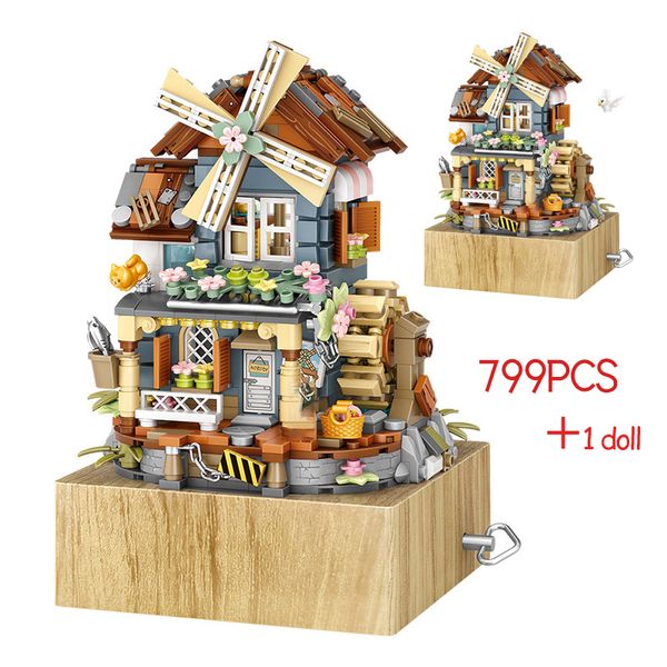 LOZ MINI WINDMILL CASTLE MUSIC BOX MODEAL BUILTER BLAM