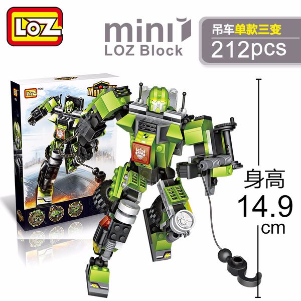 LOZ RobotCar Building Block Model Toy, Grue Excavator, Chariot élévateur, Truck Deform to Robot, for Kid' Birthday' Party Christmas Gift, Collecting