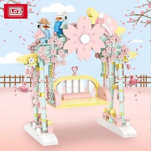 LOZ kleine deeltjes geassembleerde bouwstenen speelgoed bloemen decoratie swing ornamenten nostalgische telefoon mini straat weergave cadeau Q0823