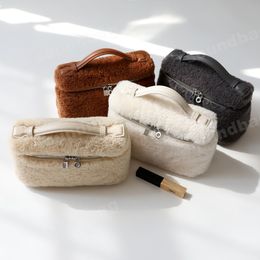 LP L19 Bolsa para lonchera: otoño/invierno elegante, auténtica lana de cordero, lujosa mini bolsa de mano peluda para mujer Bolsa para lonchera, pequeña bolsa cuadrada de lujo beige