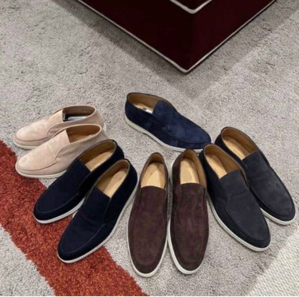 LP Loro¡Piana¡Open Walk Suede Sneaker Shoes Chaussures en cuir pour femme Chaussures à enfiler pour hommes Casual Walking Flats Bottines classiques Designer de luxe Robe plate