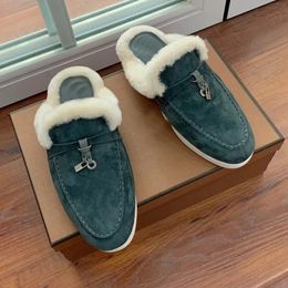 LP Loro wollen pantoffels klassieke gesp designer dames witte vrijetijdsschoenen zachte zool hoge hakken elastische runderpeesbodem platte piana hak schoen nieuwigheid slipper met doos