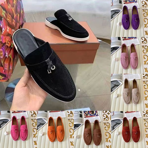 Zapatos LP Loro Piano zapato Summer Wak Charms de gamuza Moccasins Apricot Genuine Leather Men Slip On Fats Mujeres Diseñadores de lujo Fábrica Fábrica 35-45