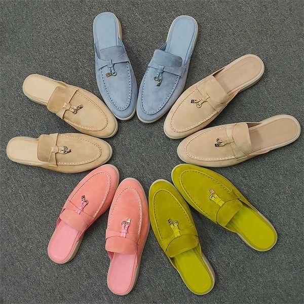 LP Shoes Luxury Designer Mules Top Quality Babouche Charms Walk Slippers Sepatu Wanita Desainer Mewah Beige Mocassins Kulit Kualitas 220611