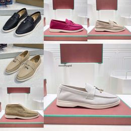 LP schoenen zomer charmes verfraaid walk suède loafers abrikoos echte lederen mannen casual slip op flats dames luxe ontwerpers platte kleding schoen fabrieksschoenen 35-46