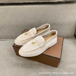 LP Shoes Mocassins d'été à enfiler pour femme - Mocassins en daim - Abricot - En cuir véritable - Pour homme et femme - Créateurs de luxe - Chaussures plates d'usine