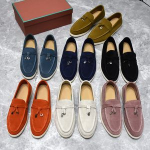 LP Schoenen Zomer Instapper Loafers Voor Dames Charms Suede Mocassins Abrikoos Echt Leer Heren Casual Flats Dames Luxe Ontwerpers Loafers Suède Lopen Vrijetijdsschoenen