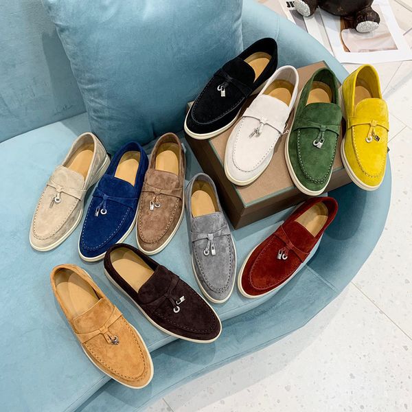 Mocassins en daim LP Mocassins chaussures Summer Walk Slip-On Charms chaussures plates Abricot Véritable cuir hommes décontracté slip sur appartements femmes Designers de luxe chaussure habillée plate avec boîte