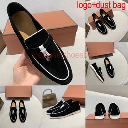 LP Zomerwandeling Suede Loafers Dames Luxe Designer Mocassin Metal Lock Loafers Goud Zilver Charms Metal Lock Muilezels Lederen Flats Zachte Casual Schoenen Grote maten 42 43 44