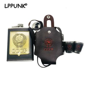 LPPUNK un Mini 8 oz gratuit Whisky Flagon cccp en acier inoxydable Pu cuir Vodka tasses alcool entonnoir hanche flacon ensemble avec sac CCCP 240122