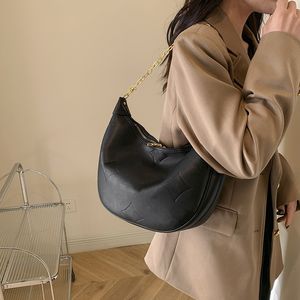 Hobo Loop Bag Femmes Designer Sac À Main Boucle Bourse Croissant Chaîne Sacs À Bandoulière Demi-lune Sous Les Bras Sacs À Main Grande Capacité Fourre-Tout Fermeture Éclair Amovible Marron Épaule 30 cm