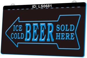 LS0681 Bière glacée vendue ici Bar Pub Gravure 3D Signe lumineux LED Vente en gros au détail
