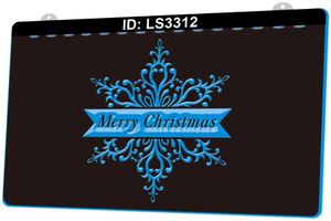 LS3312 Merry Christmas Happy Year 3D Graveren LED Light Sign Groothandel Retail