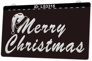 LS3315 Merry Christmas Happy Year 3D Graveren LED Light Sign Groothandel Retail