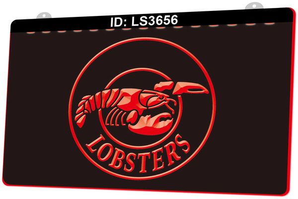 LS3656 homards Restaurant gravure 3D panneau lumineux LED vente en gros et au détail