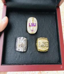 LSU 3PCS 2003 2007 2018 Tigers Nationals Team S Ring With Wood Box Souvenir Men Fan Gift 2019 2020 Wholesal3184303